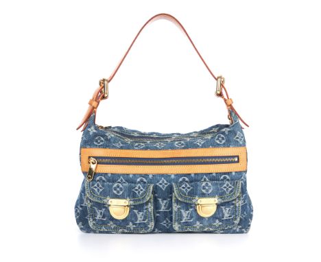 Louis Vuitton, a monogram denim Baggy PM handbag, featuring a blue stonewashed denim exterior, with tan vachetta leather trim