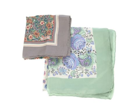 Liberty of London, two floral silk scarves, to include a larger white and pale green example, together with a smaller grey ex