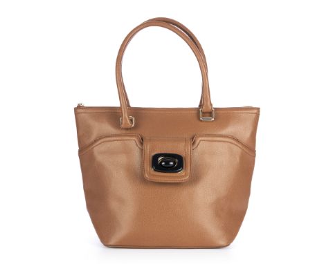 Moschino, a Love Moschino handbag, crafted from brown faux leather, with dual rolled handles, front pocket with turn-lock clo