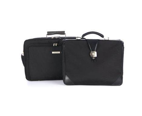 Two men's designer bags, to include a black leather briefcase by Dunhill and a black nylon travel bag by Porsche Designs, bot