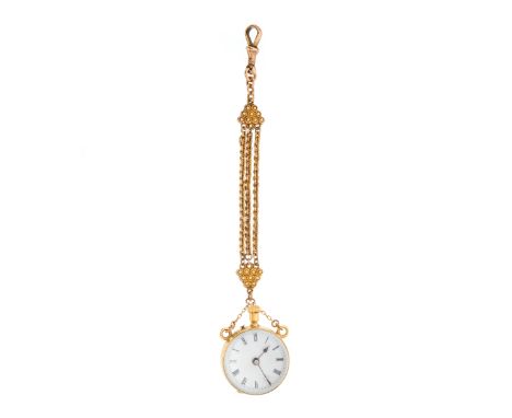 A late Victorian gold and rock crystal fob watch, manual wind movement signed FRAs Glading Brighton, suspended from a 9ct gol