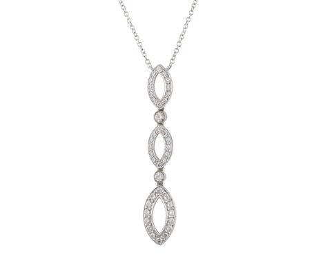 Tiffany & Co., a platinum brilliant-cut diamond marquise-shape triple drop pendant, with similarly-cut diamond spacer and int