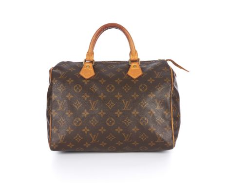 Louis Vuitton, a monogram Speedy 30 handbag, designed with the maker's monogram coated canvas exterior and tan leather trim, 