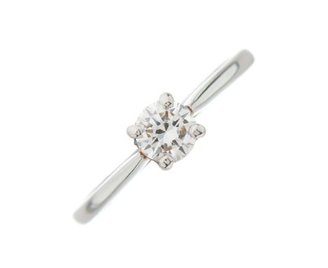 A platinum brilliant-cut diamond single-stone ring, with tapered shoulders, diamond estimated weight 0.50ct, J-K colour, VS c