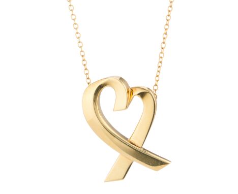 Paloma Picasso for Tiffany & Co., an 18ct gold Loving Heart pendant, with integral trace-link chain, signed Paloma Picasso Ti
