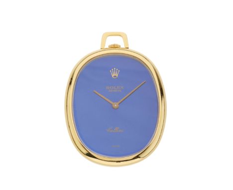 Rolex, an 18ct gold Cellini open face pocket watch, circa 1976, blue dial, reference 3729, signed manual wind movement, seria