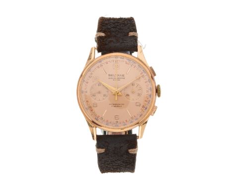 Beltane, an 18ct gold Chronographe Suisse wrist watch, manual wind movement, case numbered 909312, Swiss convention marks, 37