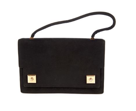 Hermes, a 1960s small black suede Piano handbag, featuring gold-plated hardware accents, with a single looping top handle, fl
