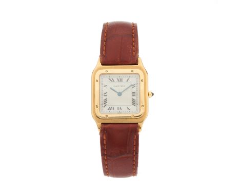 Cartier, a vintage 18ct gold Santos Dumont extra thin wrist watch, circa 1985, reference 9606, signed manual wind movement, s