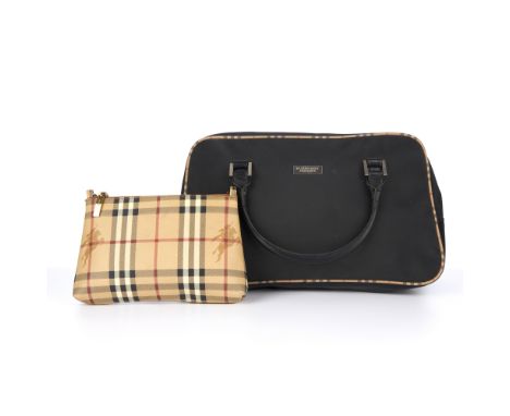 Burberry, two handbags, to include a small Haymarket check coated canvas pochette, with gold-tone hardware, a detachable leat