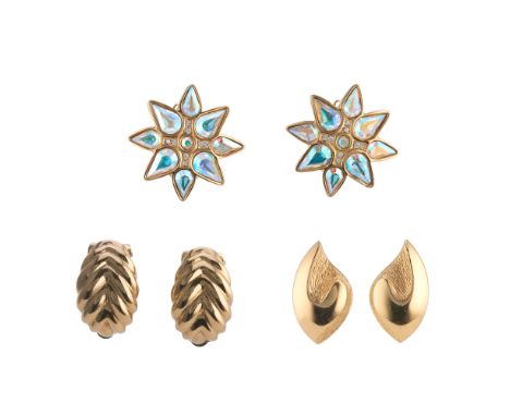 Christian Dior, three pairs of clip-on earrings, to include a pair of star-shaped earrings with iridescent paste embellishmen