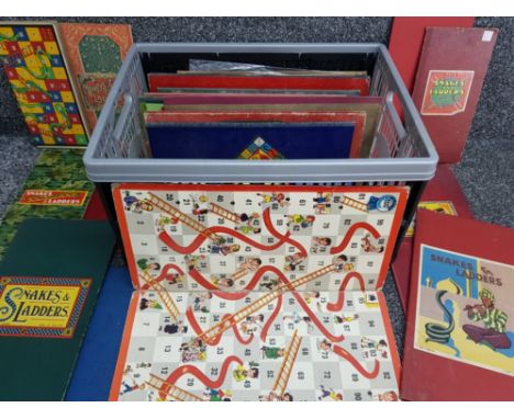 Crate full of vintage Snakes &amp; ladders game boards