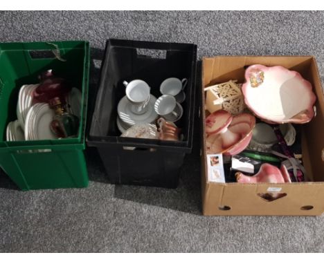 Miscellaneous ceramics to include a wash set, tea ware, other items to include oil lamp walking stick etc 3 boxes.