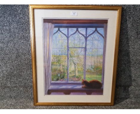 A colour print after Timothy Easton, cat by a window 49 x 39cm.