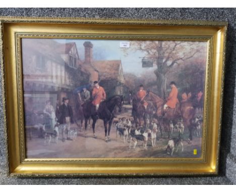 A colour print of a hunt meet 49 x 74cm.
