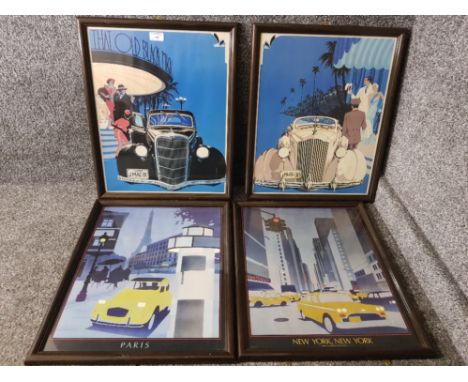 Four art deco style colour prints: New York, New York, Paris and two others 49 x 39cm.