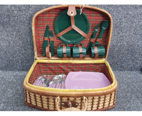 Vintage Wicker picnic basket with contents