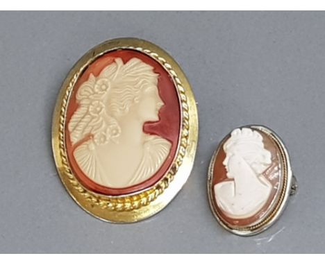 2 vintage cameo brooches, with markings