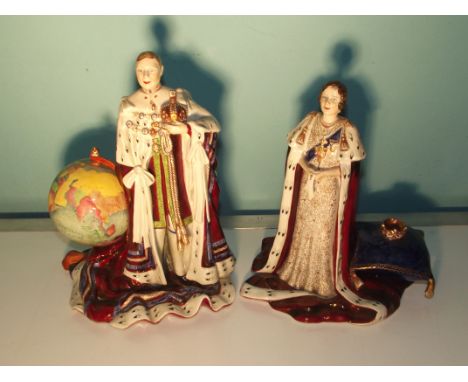 Carlton Ware George VI & Queen Elizabeth ceramic figurines. 23cm