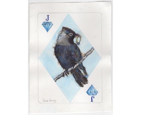 Susie Perring (British, b.1945). 'Jack of Diamonds', watercolour pen and ink on paper. Signed, titled and dated verso. Image 