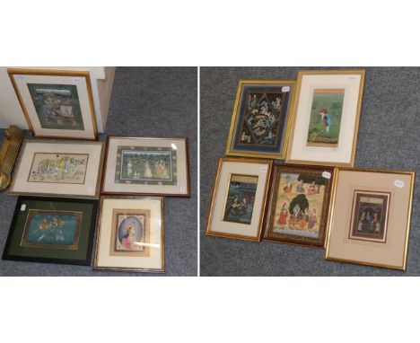 A collection of Indo-Persian paintings and illustrations, mostly 19th/20th century, including court scenes, hunting vignettes