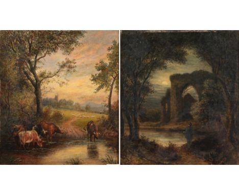 J Hardy (19th century) Newstead Abbey by the light of the moon, signed and dated (18)78, oil on canvas; together with a compa