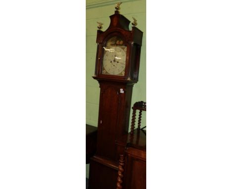 An oak eight-day longcase clock, the 12-inch arch painted dial inscribed Northern, Hull, early 19th century, with two weights