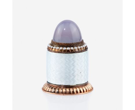 A Fabergé gem-set 14-karat gold and guilloché-enameled thimble case Workmaster Henrik Wigström, St. Petersburg, circa 1900 Of