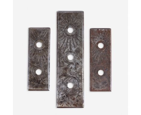 Samuel Yellin (American, b. Ukraine, 1884-1940) Set of Three Light Switch Plates, circa 1920s Engraved with designs of celest