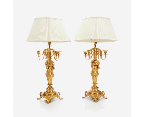 A pair of Napoleon III ormolu five-light figural candelabra Third quarter 19th centuryH: 24, W: 10 in. PROVENANCE: The estate
