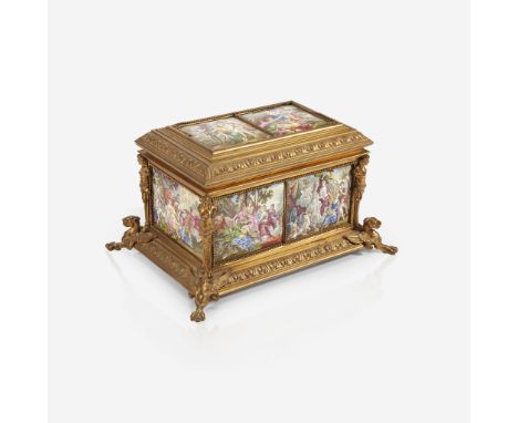 A Viennese enamel gilt-metal casket Late 19th centuryH: 5 1/2, W: 10 1/4, D: 7 1/2 in. PROVENANCE: Private collection, Pennsy