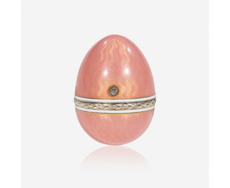 A Fabergé rose diamond-set silver-gilt guilloché-enameled egg-form bonbonnière Workmaster Feodor Afanassiev, St. Petersburg, 