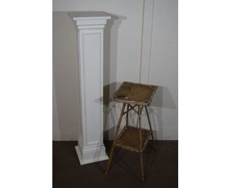 TALL PAINTED WOOD CD CABINET, TOGETHER WITH A CANE SIDE TABLE