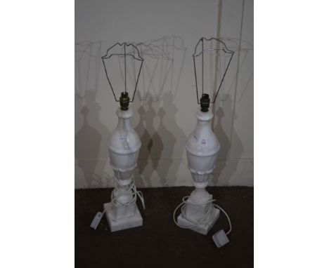 PAIR OF MATCHING STONE TABLE LAMP BASES, EACH APPROX 51CM