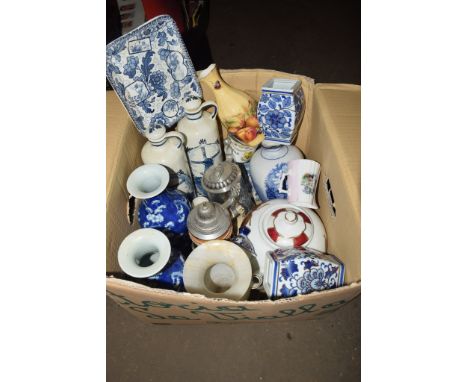 CERAMIC ITEMS INCLUDING CHINESE VASES WITH PRUNUS DECORATION ON BLUE GROUND