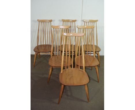 SET OF SIX ERCOL STICK BACK KITCHEN CHAIRS, EACH HEIGHT APPROX 99CM