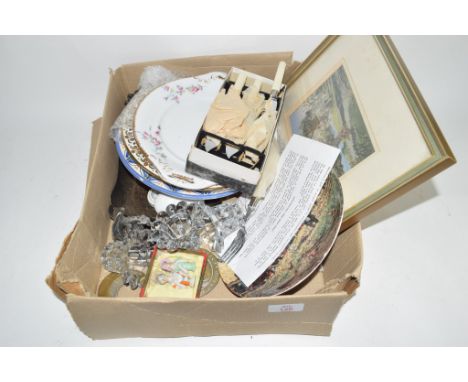 BOX OF CERAMIC ITEMS AND PLATED FLATWARES, FISH KNIVES