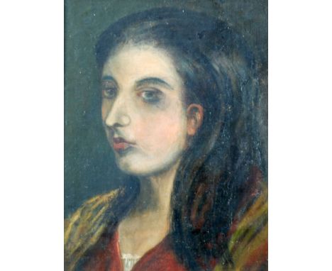UNATTRIBUTED (NINETEENTH CENTURY)  OIL PAINTING ON CANVAS LAID ON BOARD Head portrait of a lady 9 1/2" x 7" (24.1cm x 17.8cm)