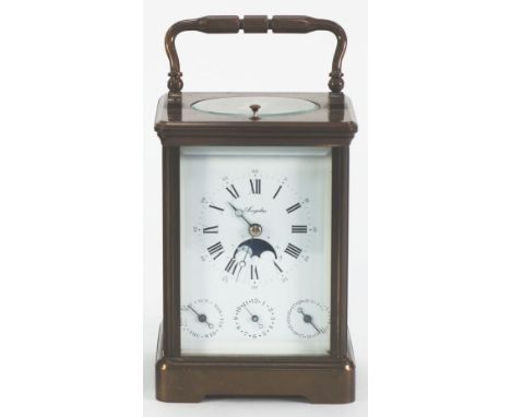 'ANGELUS' MODERN REPEATING AND ALARM CARRIAGE CLOCK, with calendar and rolling moonphase, the enamelled dial with Halifax sty