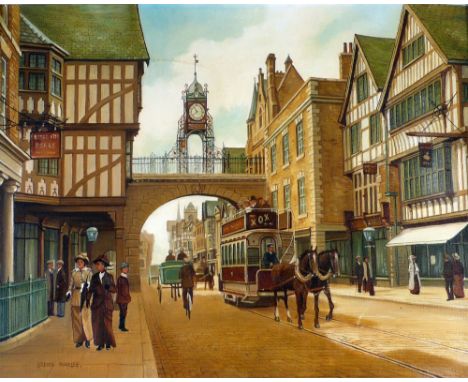 STEVEN SCHOLES (b.1952)  OIL ON CANVAS  'Eastgate Clock, Chester' Signed 15 1/2" x 19 1/2" (39.4cm x 49.5cm) 