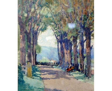 ARTHUR C. MORGAN SMITH WATERCOLOUR DRAWING  Tree lined avenue Signed 15" x 12 1/2" (38.1cm x 31.8cm) 
