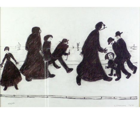•L.S. LOWRY (1887-1976) ARTIST MONOCHROME PRINT 'On a Promenade' an edition of 750numbered 434/750 11 1/2" x 16" (29cm x 40.5