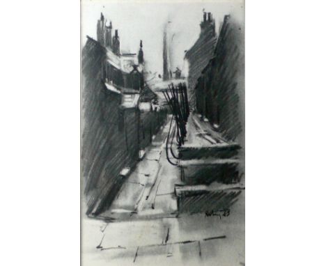 •HAROLD RILEY (b.1934) ARTIST SIGNED PRINT OF A CHARCOAL DRAWING  'Back Alley, Beehive Terrace' Signed in pencil, No. 52/250 
