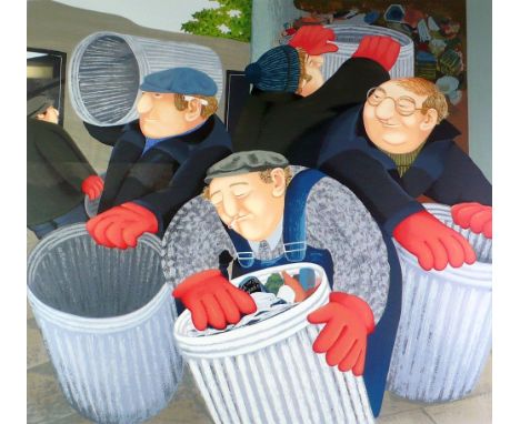 •BERYL COOK  ARTIST SIGNED COLOURED LITHOGRAPH  'Dustbin Men',  an edition of 300  Signed and numbered 286/300 23 3/4" x 26 1