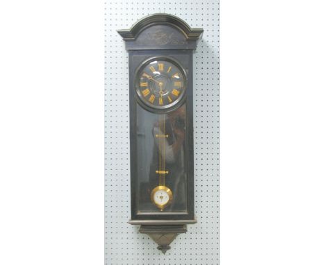 SPREAT, MANCHESTER, TWENTIETH CENTURY EBONISED VIENNA STYLE WALL CLOCK, the 8 1/2" Roman dial powered by a spring driven eigh
