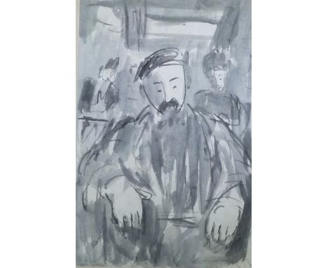 JEAN-GEORGES SIMON (1894 - 1968) CHINESE INK DRAWING 'Man with Moustache, Paris 1925' Signed 12 1/4" x 8" (31 x 20.25cm)