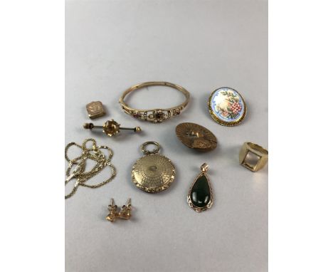 PAIR OF GEM SET EARRINGS, each set with a four claw mounted oval gem, unmarked, 1.5g gross, along with a collection of jewell
