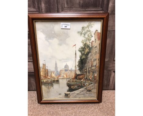 J. R. MILLER, DUTCH CANAL SCENE, watercolour, signed lower right 37cm x 26.5cm framed