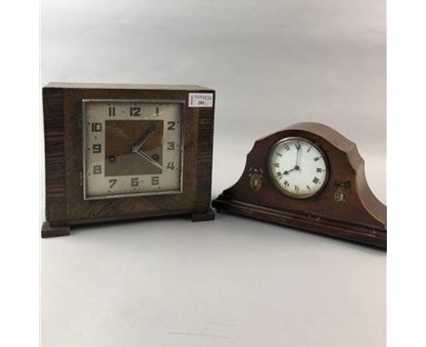 ART DECO MANTEL CLOCK, two train eight day movement, the square dial with Arabic numerals, along with an early 20th century m