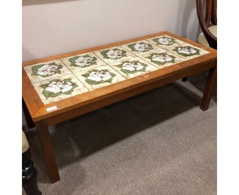 RETRO TEAK TILE TOPPED COFFEE TABLE, 42cm high, 103cm wide